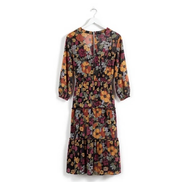 Fig & Flower Anthropologie Floral Midi Dress Black Sheer 3/4 Sleeve Women’s Med‎ - Picture 3 of 7